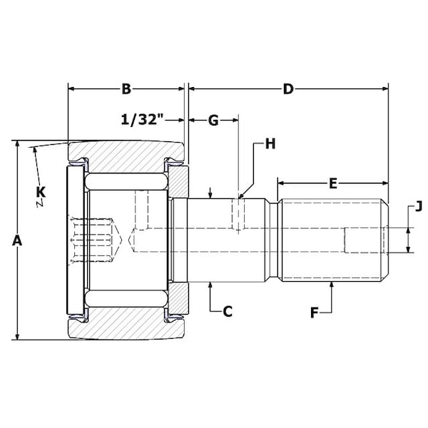 Carter Bearings 1.375", Needle Cam Follower, Crown, Sealed, Hex CCNB-44-SB